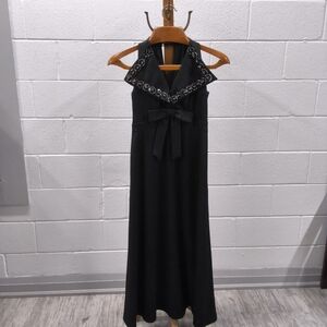 Vintage Missy House Black Sleeveless Maxi Dress with Beaded Collar